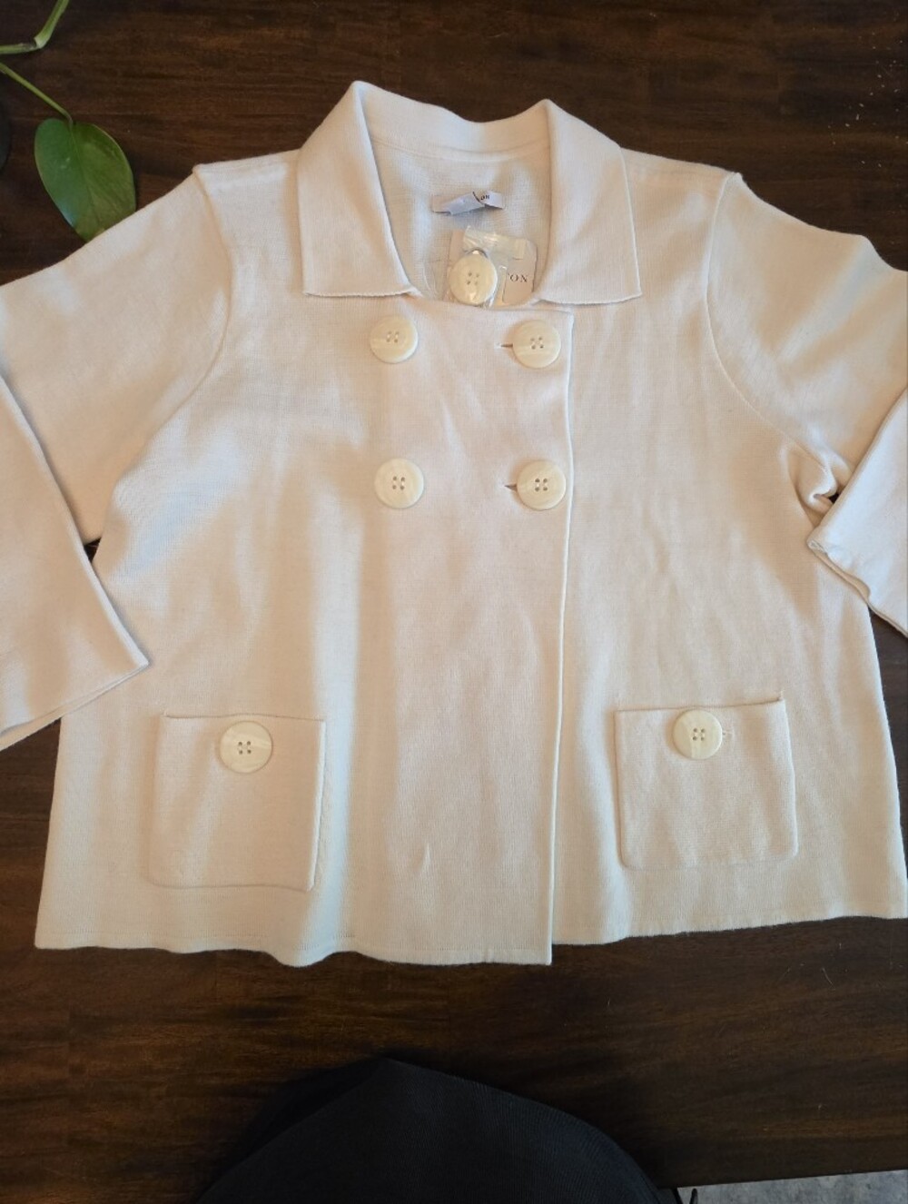 Covington Cream Knit Double Breasted Sweater Jacket L NWT FLAWED